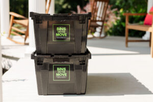 Stacked reusable moving bins